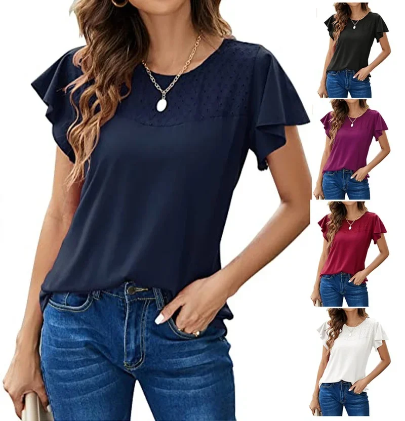 

2023 Women Summer New Top Fashion Loose Casual Simple Round Neck Short Sleeve Underlay T-Shirt Loose Versatile Solid Color Top