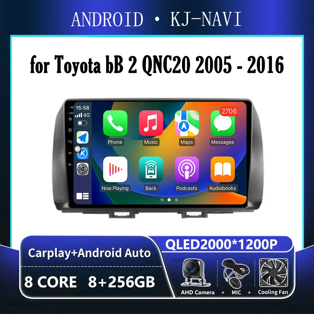 

Android 14 Carplay for Toyota bB 2 QNC20 2005 - 2016 Audio Stereo Car Radio Multimedia Player GPS Navigation 2 din 4G WIFI DSP