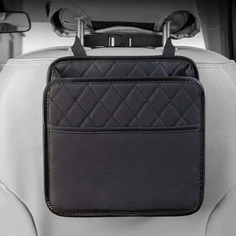 Image of Multifunktionale Aufbewahrungsbox für Autos, Faltbare Leder-Aufbewahrungstasche für die Autositzlehne, Aufbewahrungstasche