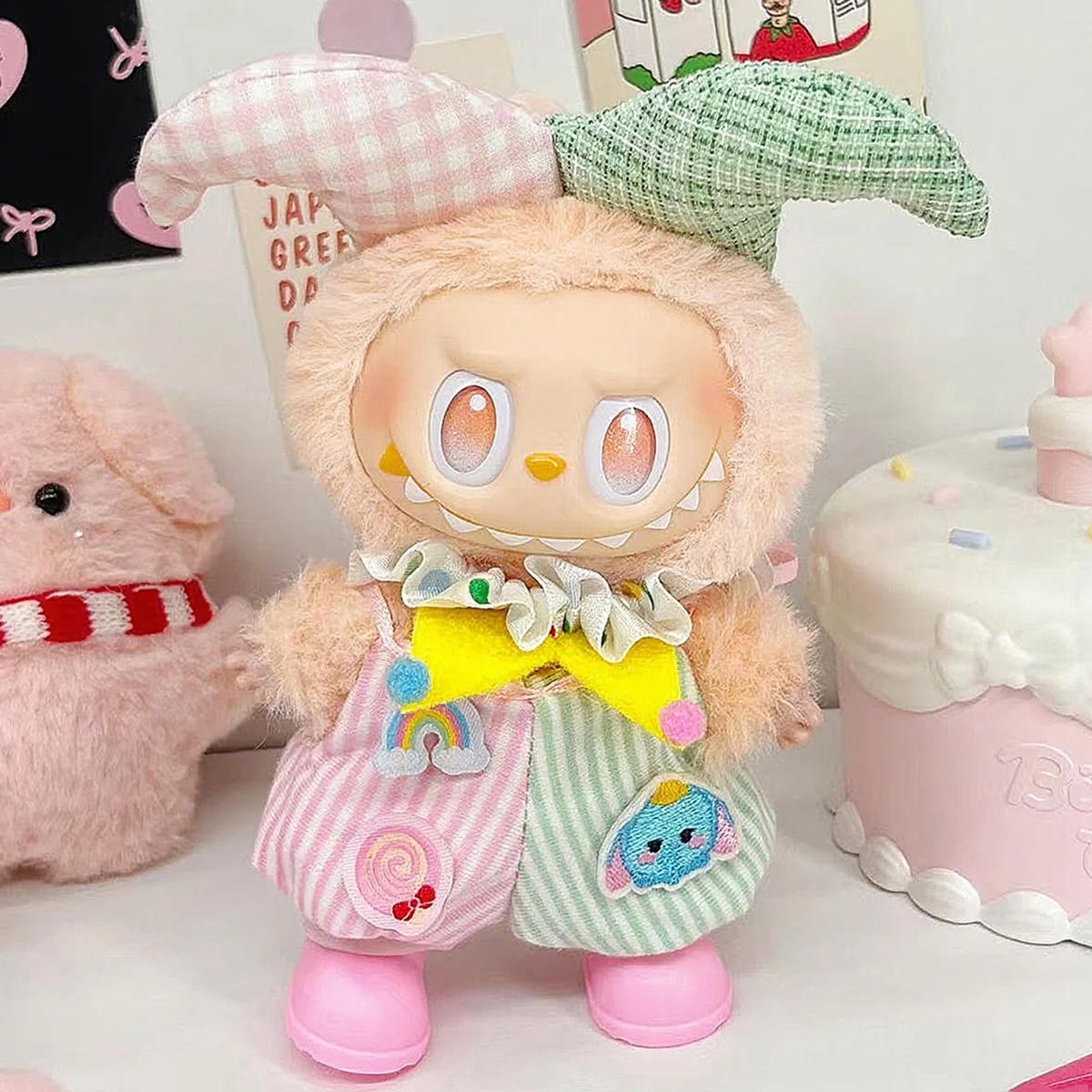 لطيف أفخم دمية السيرك مهرج نمط الملابس لدمية Labubu DIY الملابس اكسسوارات الديكور هدية