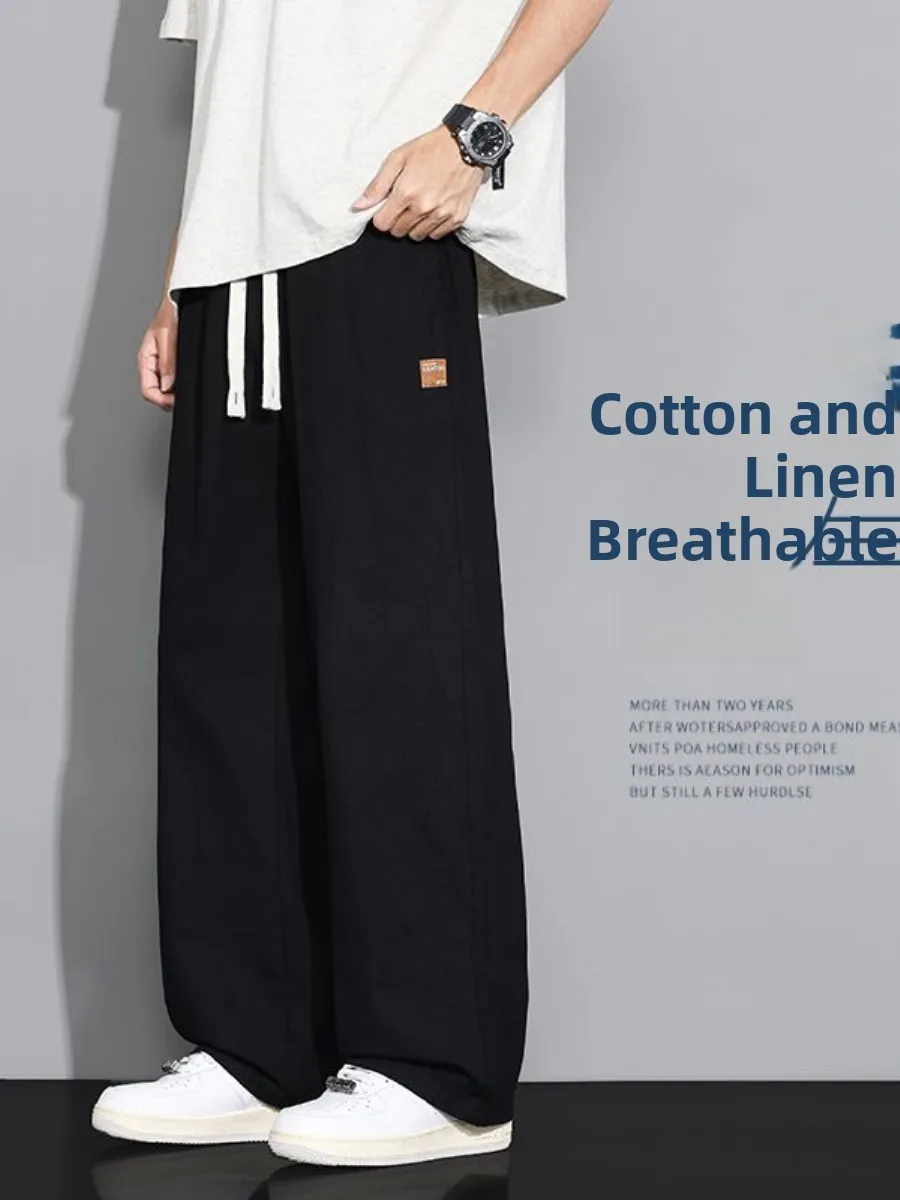 

Cotton Linen Casual Pants Men Summer Thin Wide Leg Loose Drapey Loose Fit Large Size Straight Leg Breathable Long Trousers