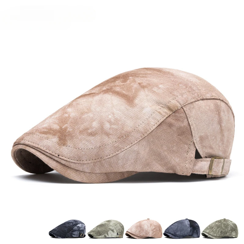 

British Newsboy Cap Men Blend Outdoor Sun Hat Soft Peak Cap Adjustable Strap Cotton Hat for Womens