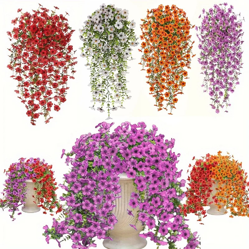 Simulierte Morning Glory-Blumen, künstliche lange Ranken, Pflanzen, Garten, Outdoor, gefälschte Pflanzen, hängende Kunststoffblumen, Dekoration