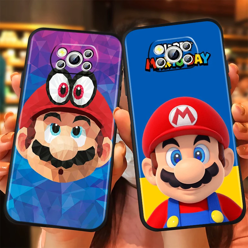 Anime Super Mario Bros Art Phone Case For Xiaomi Mi Poco X5 X4 X3 M5 M5S M4 M3 F5 F4 F3 F2 C40 Pro GT NFC 5G Black Cover