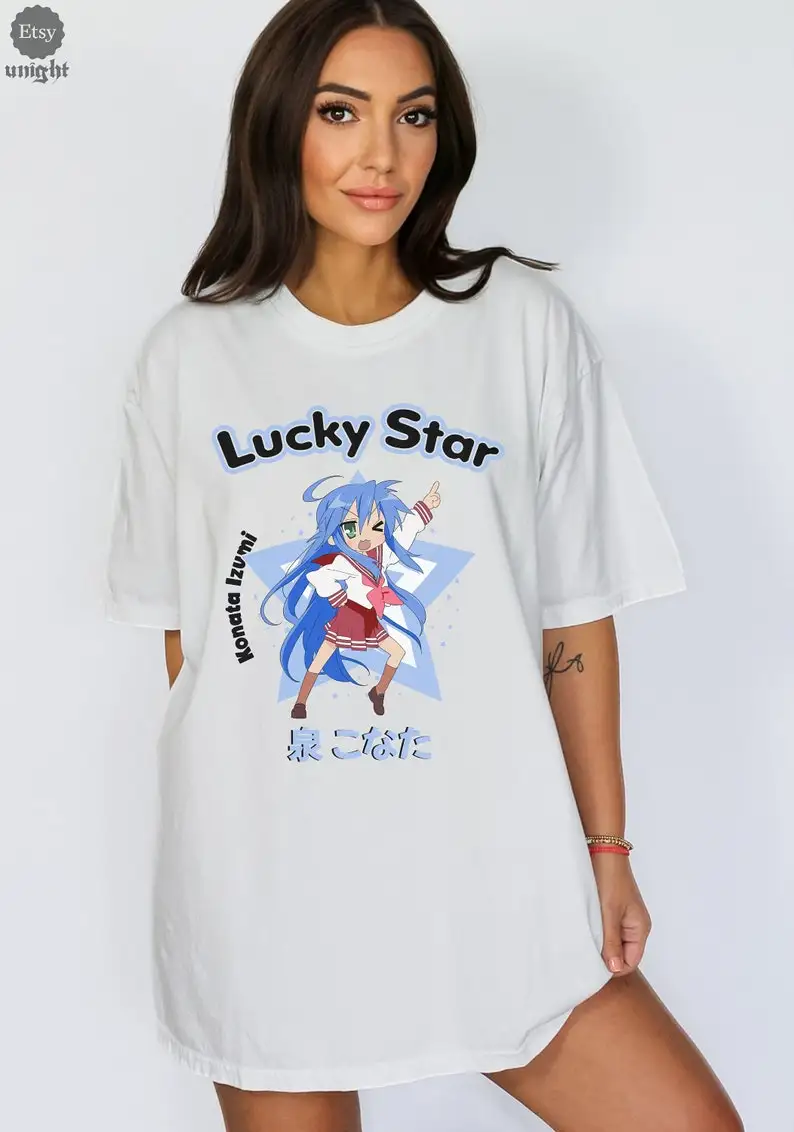 Unisex Lucky Star Galaxy T-Shirt - Manga Charm, Anime Sparkle, Konata Style, Kagami Fashion, Tsukasa Trend, Miyuki Appeal, Otaku