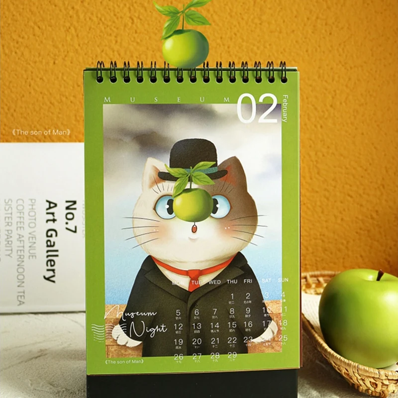 1 Piece Kitten 2024 Desk Calendar Museum Cat Night Creative Ins Decorative Calendar