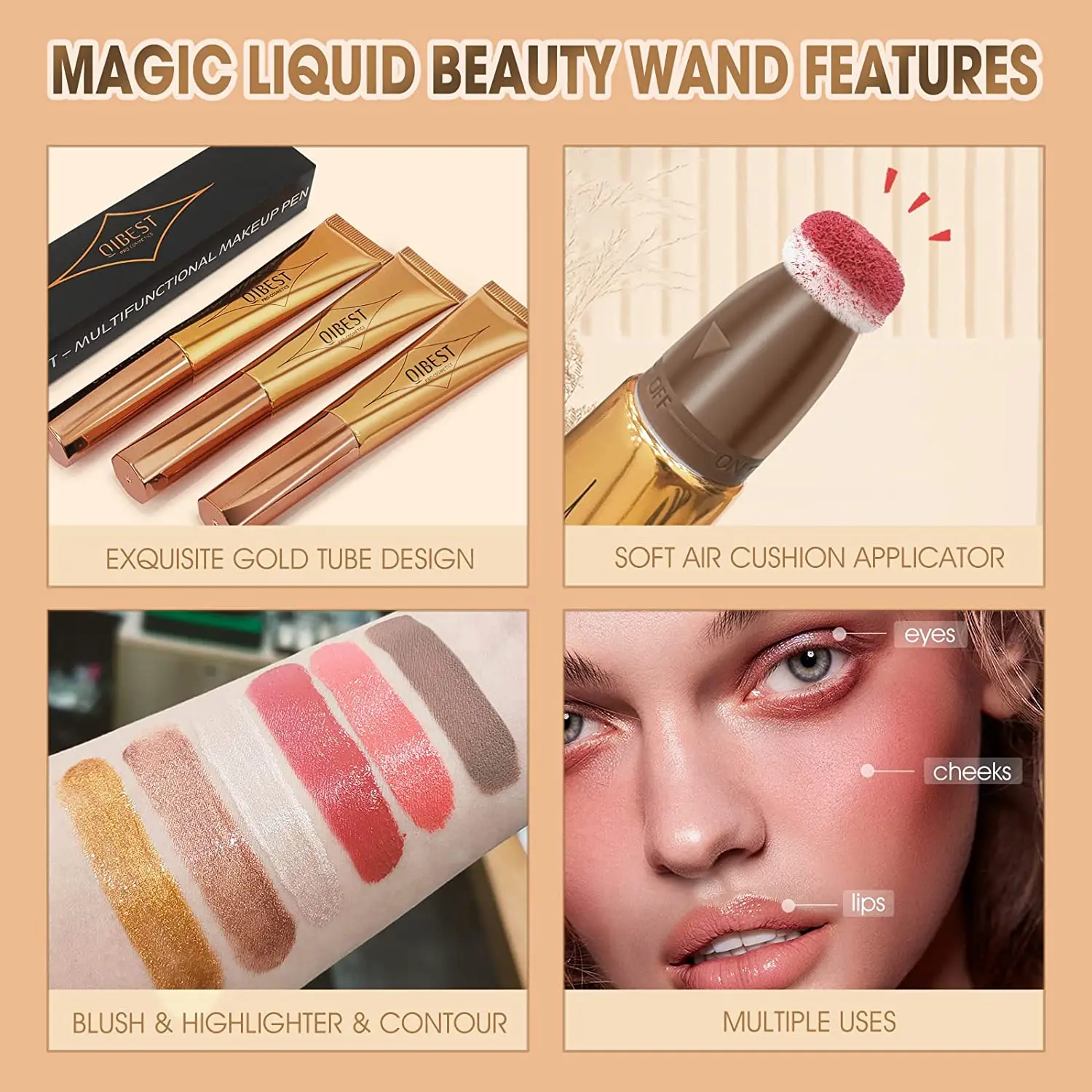 6 Colors Liquid Face Blusher Eyeshadow Cheeks Makeup with Cushion Applicator Lightweight Soft Maquiagem Smooth Cute Highlight