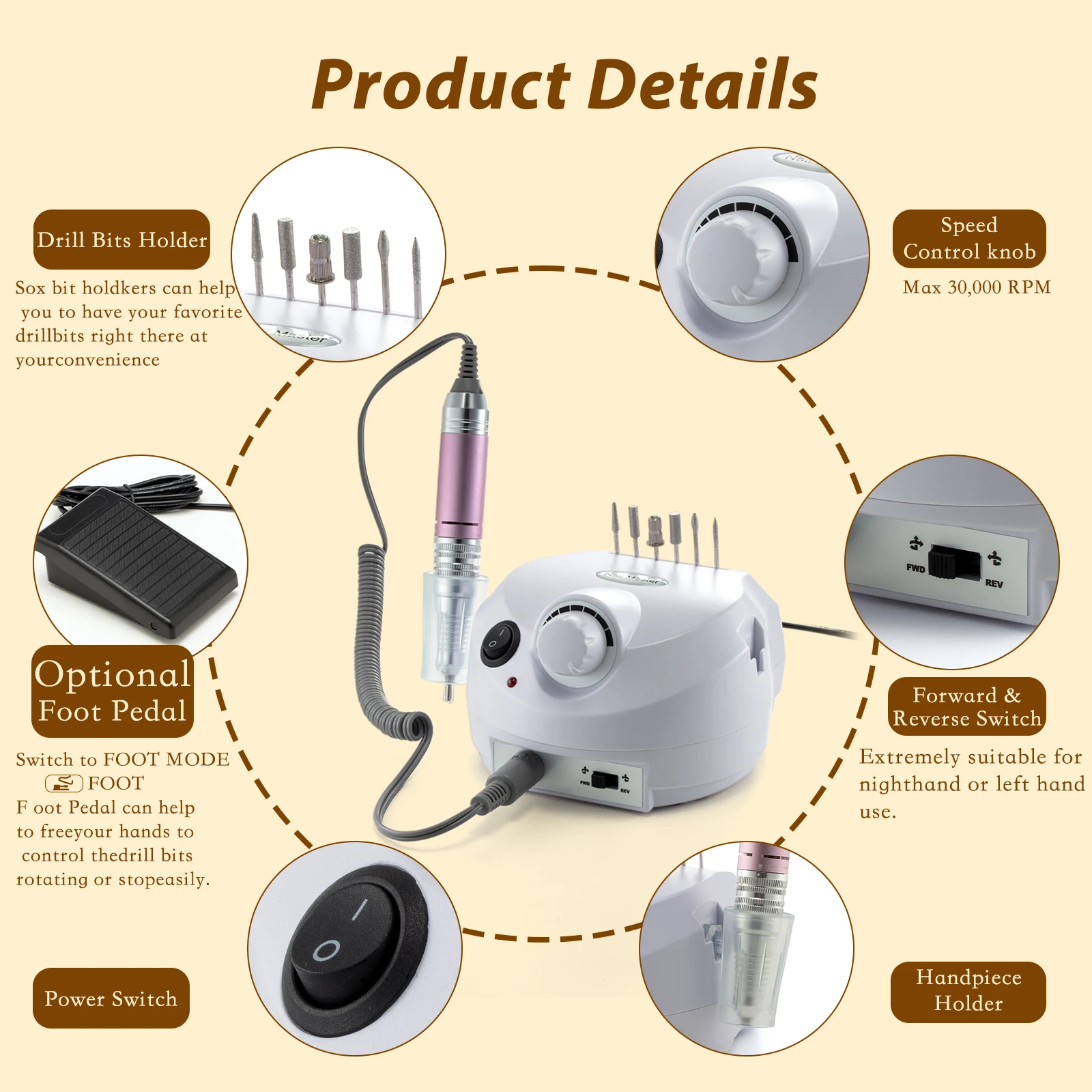 Professional Electric Nail Drill Kit for Acrylic & Gel Nails - 35000RPM Set for Shaping, Polishing & Buffing - Home & Salon Use