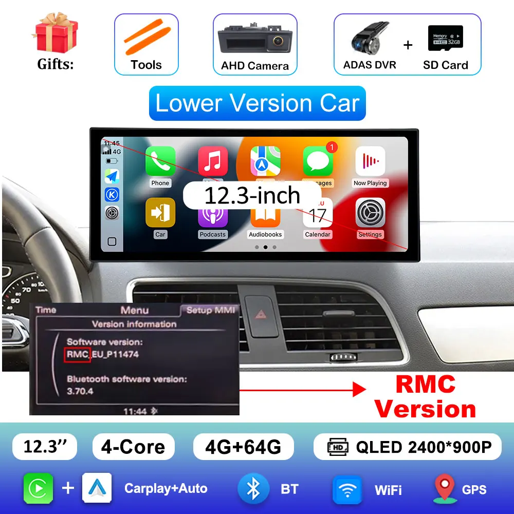 Draadloze Carplay 4G Android 16 voor Audi Q3 2013 - 2018 GPS Navigatie Auto Video Multimedia Speler WiFi BT DSP Stereo Auto Gereedschap