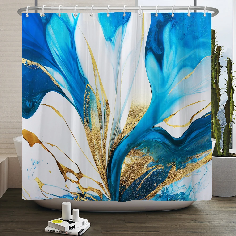 Gradient Marble Ink Texture Shower Curtain Waterproof Abstract Paint Colorful Bath Curtain Home Bathroom Decor Curtain With Hook