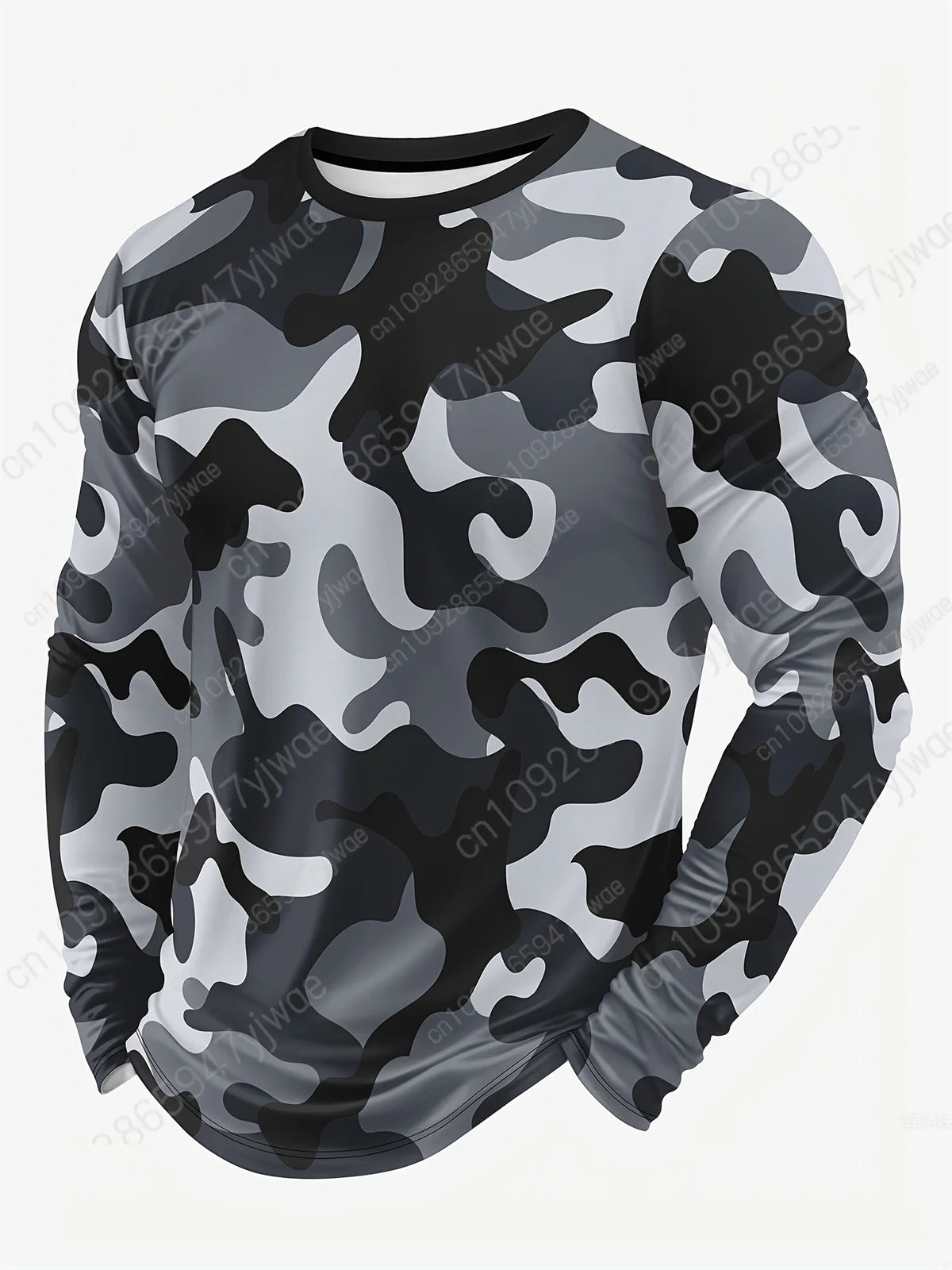 الرجال التمويه تي شيرت أنيق الرجال طويلة الأكمام التمويه طباعة قميص الخريف/الشتاء س الرقبة شخصية طويلة الأكمام تي شيرت #3