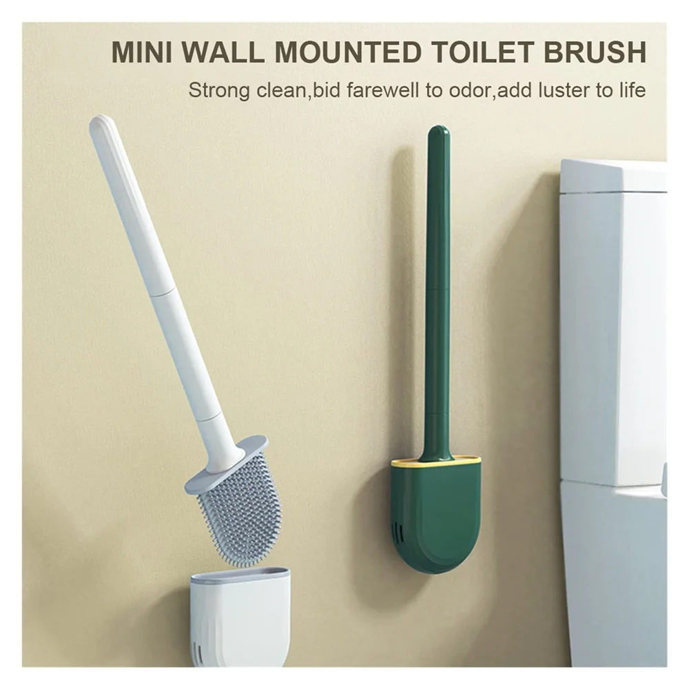 Silicone Toilet Brush and Holder Wall Mounted for Bathroom Quick Drying Efficient Professional Deep Cleaning