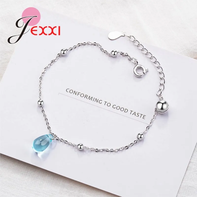 

Настоящий браслет из стерлингового серебра 925 пробы с модным прозрачно-голубым кубическим цирконием, аксессуары с подвеской в форме маленького колокольчика