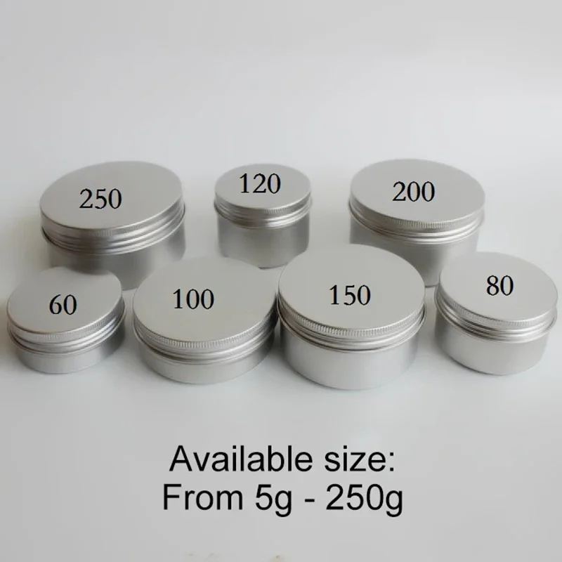 

5g 10g 20g 30g 50g 60g 80g 100g 150g 200ml Aluminum Jar Empty Cosmetic Lip Balm Tin Lotion Bottle Cream Refillable Container