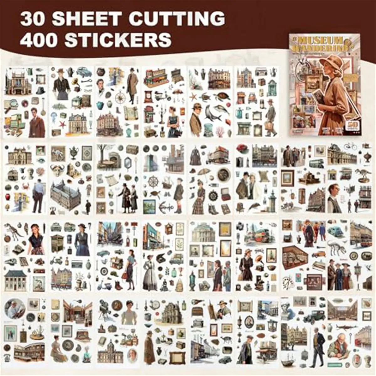 A79G Scrapbooking Stickers - 500 Pre-Cut Washi Stickers & 20 Scrapbook Papers for Journaling Scrapbooking Supplies Museum