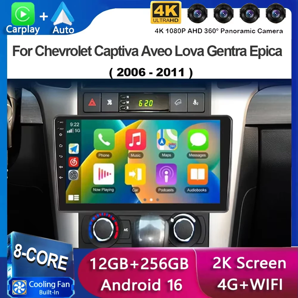 Carplay Android 16 Autoradio For Chevrolet Lova Captiva Gentra Aveo Epica 2006-2011 Video Multimediale Navigazione GPS WiFi 4G
