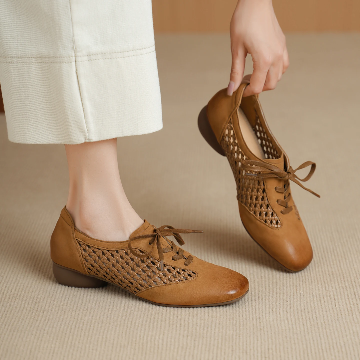 2026 new summer women sandals natural leather 22-25cm soft sheepskin+mesh+pigskin+cowhide hollow round heel women shoes fashion