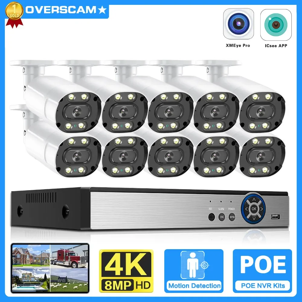 

10CH 4K 8MP Video Surveillance Camera POE Color Night Vision Security Wireless Outdoor CCTV IP NVR Audio Speaker 8CH System Kit