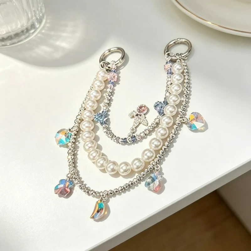 

Light Luxury Symphony Crystal Mobile Phone Lanyard, Beaded Anti-lost CCD Camera Pendant