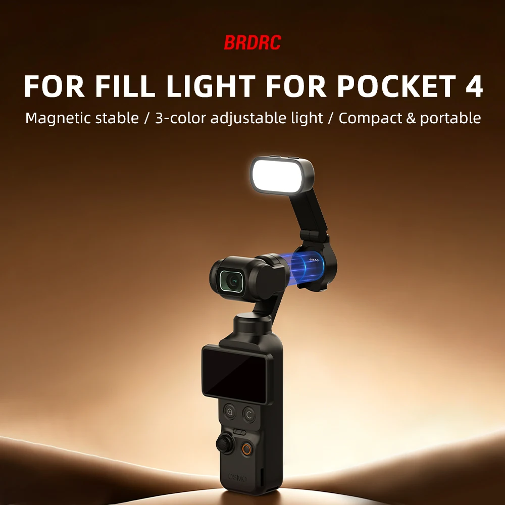 Mini Magnetic Fill Light For Dji Pocket 4 Gimbal 180° Adjustable 3 Color Temperatures Portable Vlog Shooting Supplementary Lamp