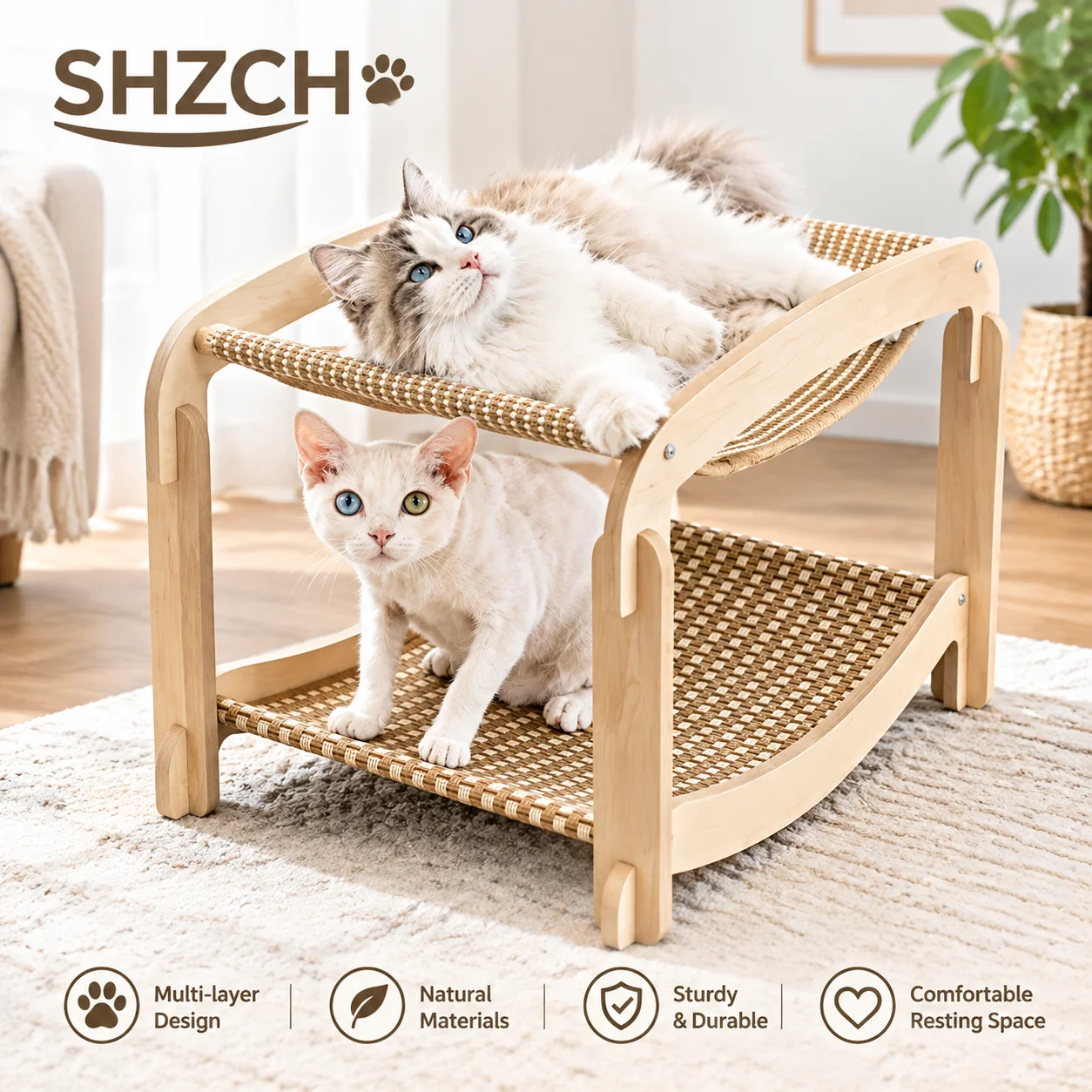 Combination Cat Scratcher & Cooling Bed | Sisal Hammock Perch Modular Lounger for All Seasons Durable Non-Shedding Pet Furniture