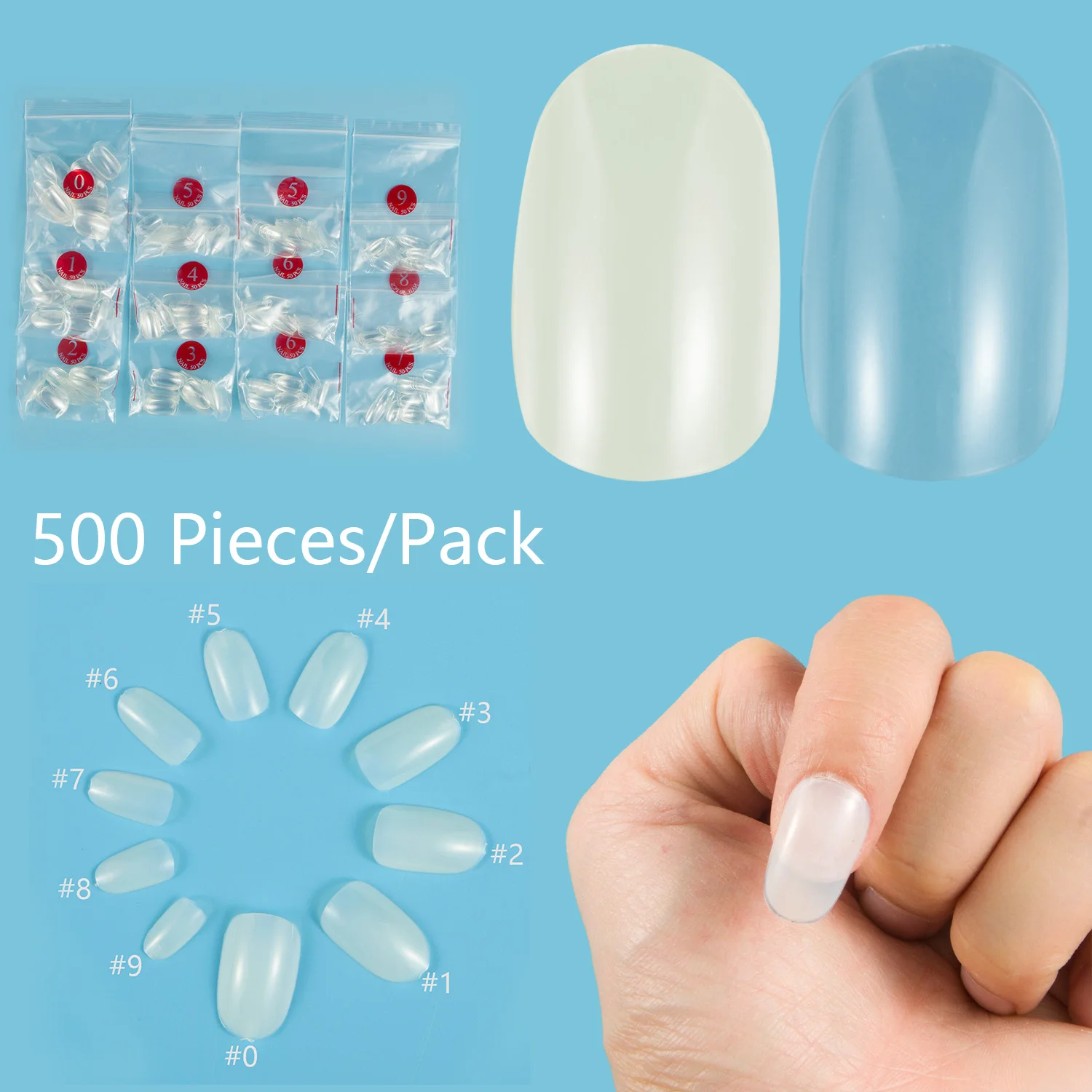 

M Size Full Cover Round Oval False Nails 500PCs 10 Sizes Middle Size Fake Nail Manicure Faux Ongles Nails Fake Nails Set