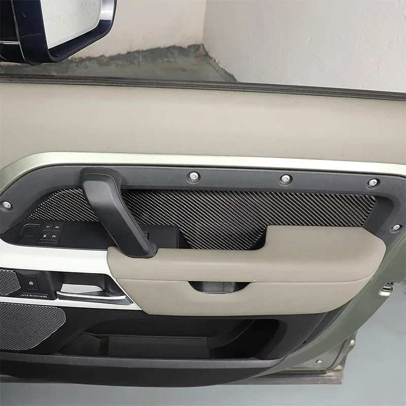 For Land Rover Defender 90 110 130 2020-24 Car Accessories Soft Carbon Car Front Row Inner Door Armrest Side Panel Trim Sticker