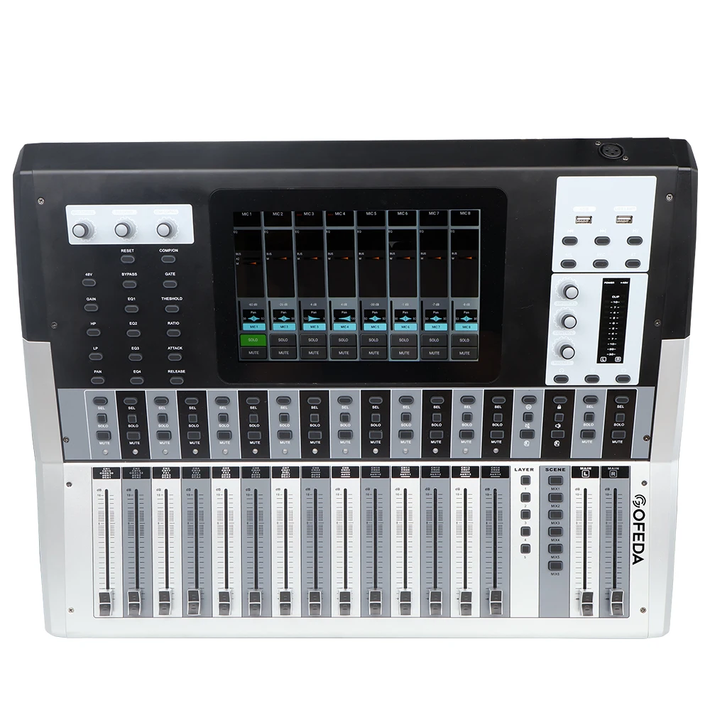 

Professional Digital Mixer 32 Channels USB Mixing Console Metal Construction Surround Sound Built-in Recorder