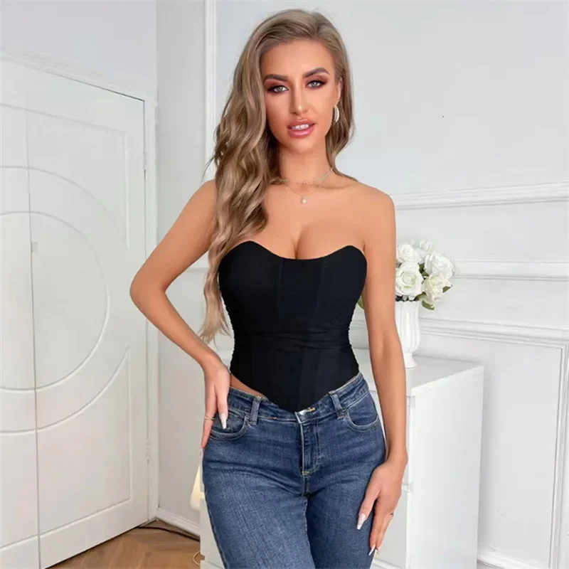 

Sleeveless Off Shoulder Breathable Mesh Sexy Corset Crop Tops Vest Overbust Female Underwear Backless Bustier Women Korset