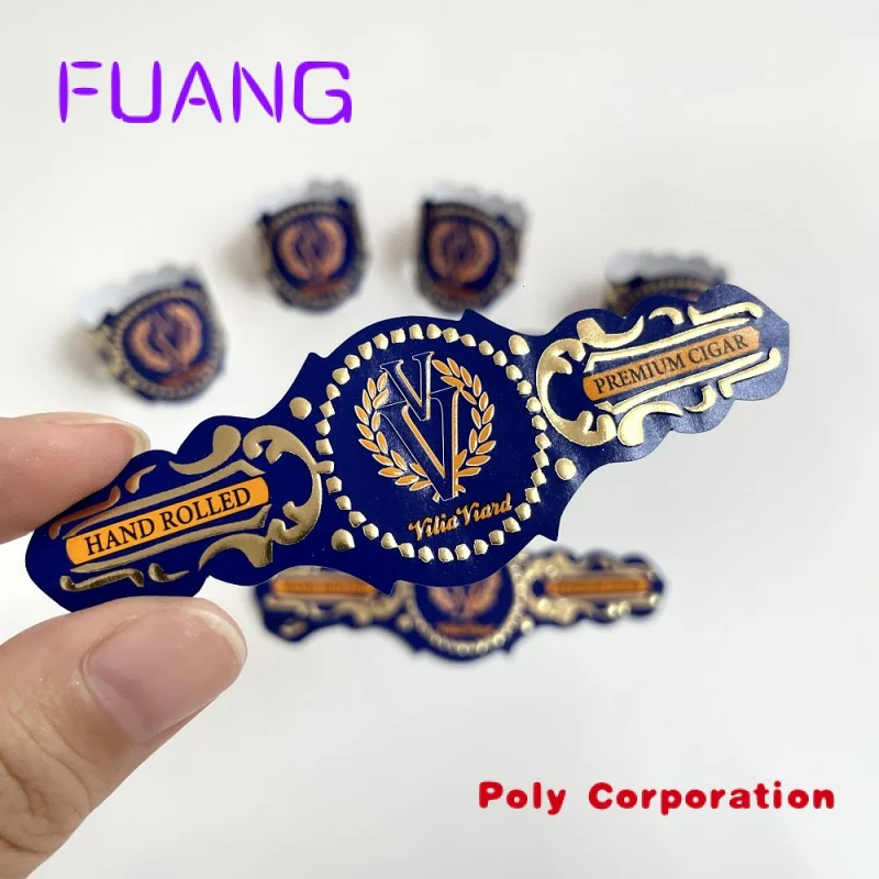 Custom  High Quality Custom Gold Telephone Printing Embossing Sticker Logo Cigar Band Packaging Label Sticker.