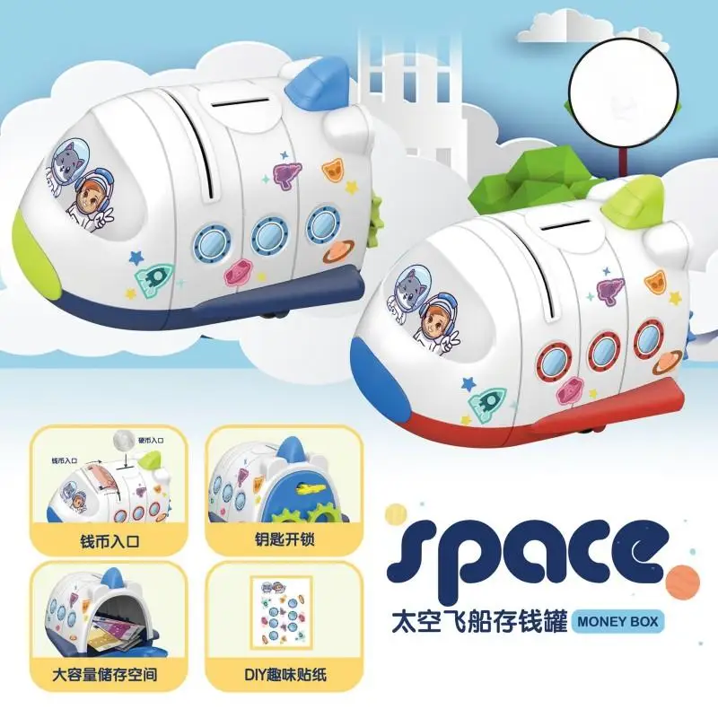 Cofrinho infantil de brinquedo, formato de ônibus de desenho animado, cohete pequeno pode deslizar depósito e sair, cofrinho, presente de ano novo chinês