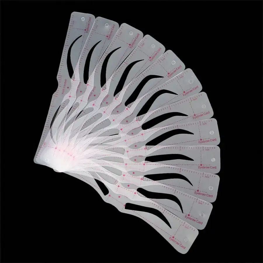 Set Of 12 Reusable Stencils And Razor - Perfect Eyebrow DIY Kit, Create Flawless Beauty