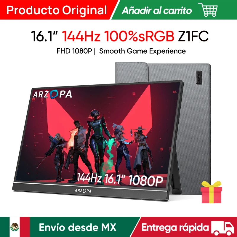 [Envío desde Mexico]ARZOPA 16,1 pulgadas FHD Monitor portátil 144hz,100% sRGB,HDR,segunda pantalla externa para Switch/Xbox/PS5/PC/Laptop,Z1FC