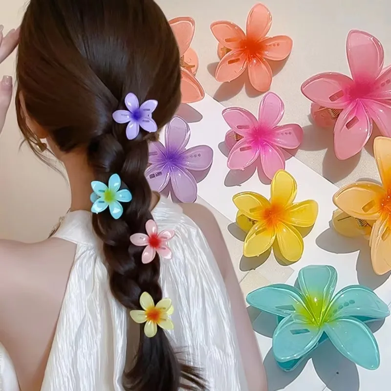 Fashion Duckbill Clips Girls Trendy Hairpin Gradient Frangipani Barrettes Sweet Plumeria Hair Clips Bridal Party Hair Jewelry