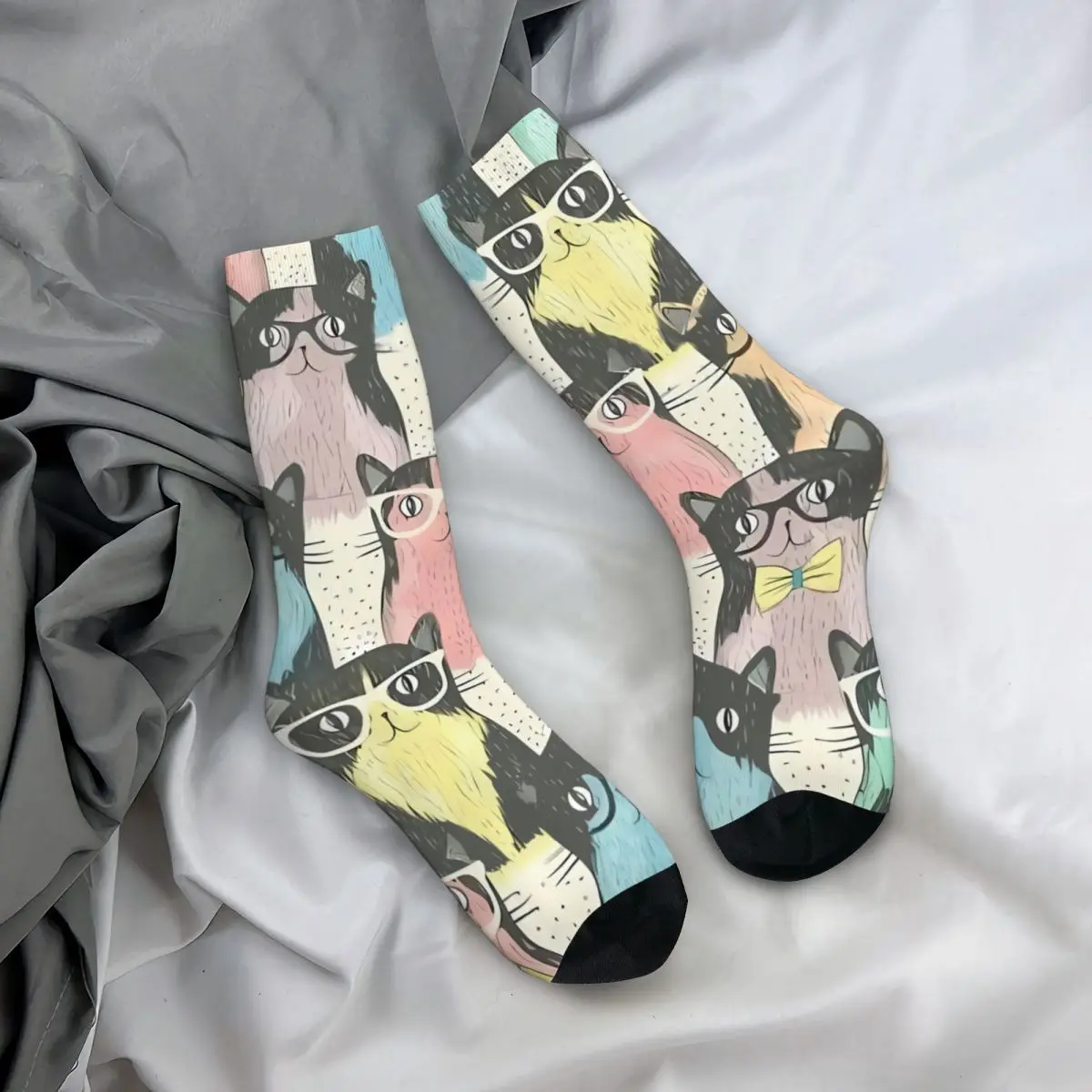 Happy Funny – chaussettes Vintage pour hommes, Cool, Harajuku, chat, Hip Hop, sans couture, avec motif de cadeau imprimé