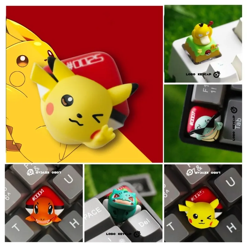 anime-keycaps-pokemon-pikachu-squirtle-resina-personalizada-caps1pcs-rotativo-psyduck-teclado-mecanico-dos-desenhos-animados-chaves-presentes-do-feriado