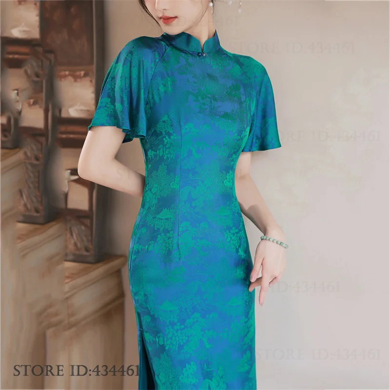 

Женское вечернее платье Ципао больших размеров, Vestidos, новое платье в китайском стиле, сексуальное атласное платье Cheongsam с принтом, традиционное классическое платье