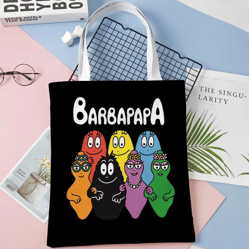 Custom Barbapapa Anime Tote Bag Cotton Cloth Shoulder Shopper Bags for Women Eco Foldable Reusable Shopping Bags 1014