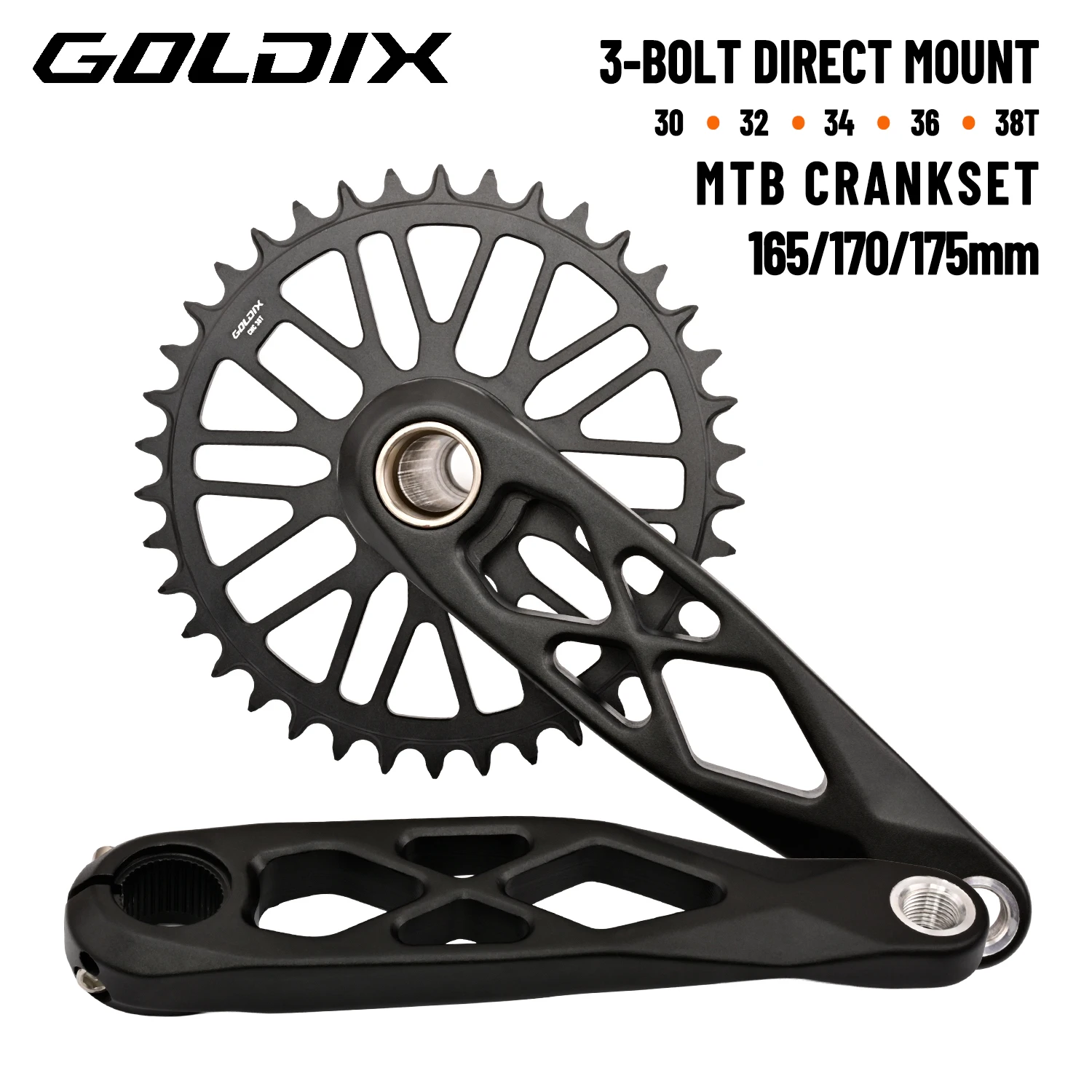 GOLDIX High-strength Bicycle Crankset 165/170/175mm Forged Alloy Crank Arm 3Bolt Direct Mount Narrow-wide Chainring For MTB Bike