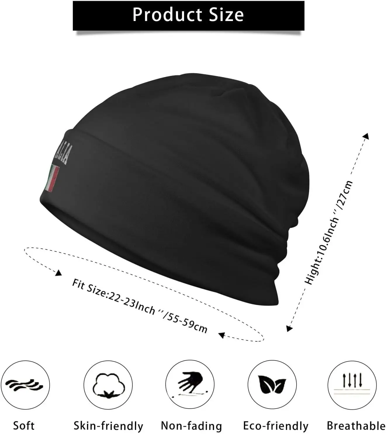 Funny-Italia-Italian-Italy-Flag Gifts for Women Men Black Slouchy Beanie Hats Chemo Caps for Women and Men Hedging Hat 5