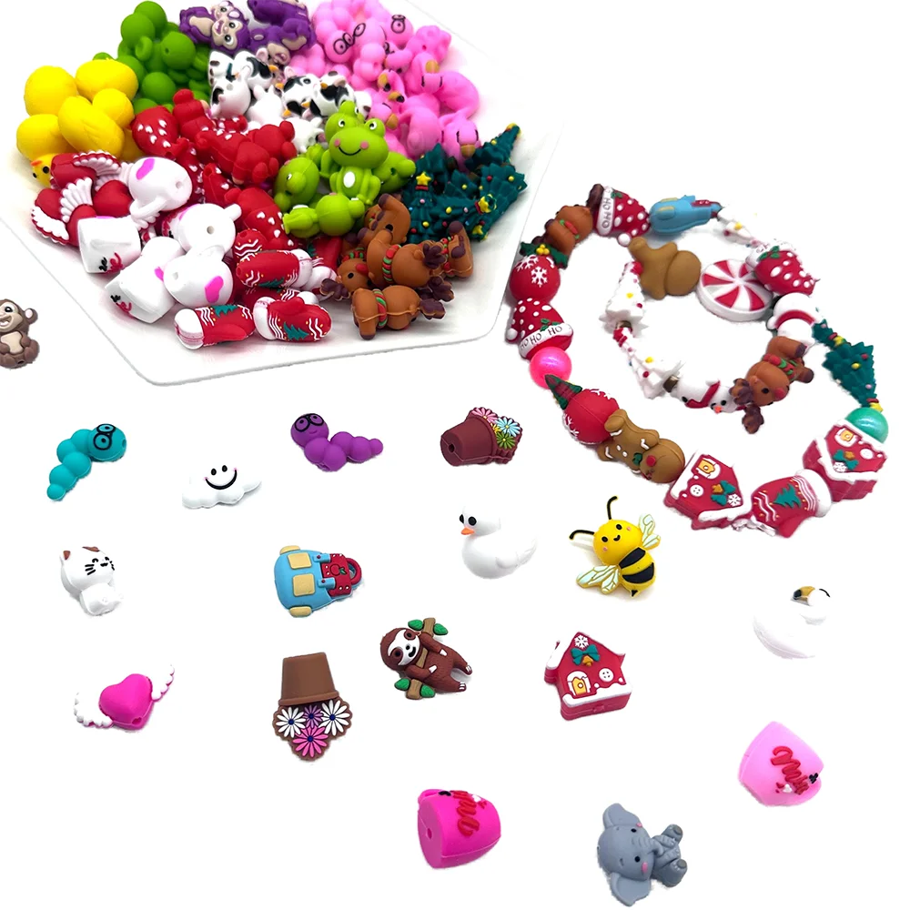 5/10/20 piezas cuentas de silicona 3D collares DIY cuentas de bolígrafo de plástico llaveros decoración de coche cadenas bolsa cadenas joyería cuentas focales