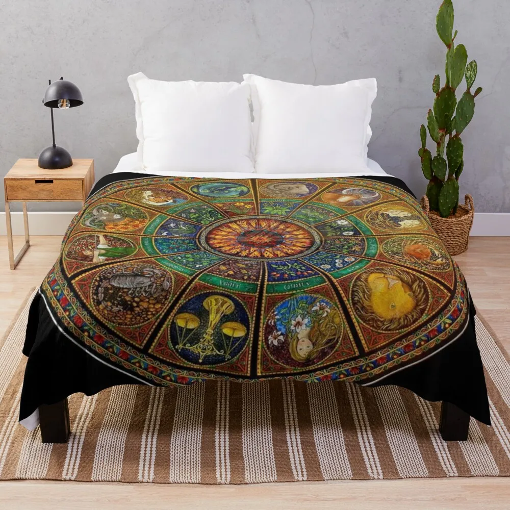 Wheel of the Zodiac, Astrology Chart & the Major Arcana Tarot Throw Blanket Custom Blanket Decorative Blankets