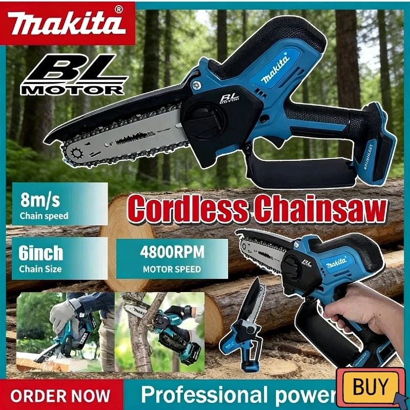 

Электрическая цепная пила Makita 6 дюймов, ручная портативная пила для распиловки древесины, 18В, для садовых работ и обрезки деревьев