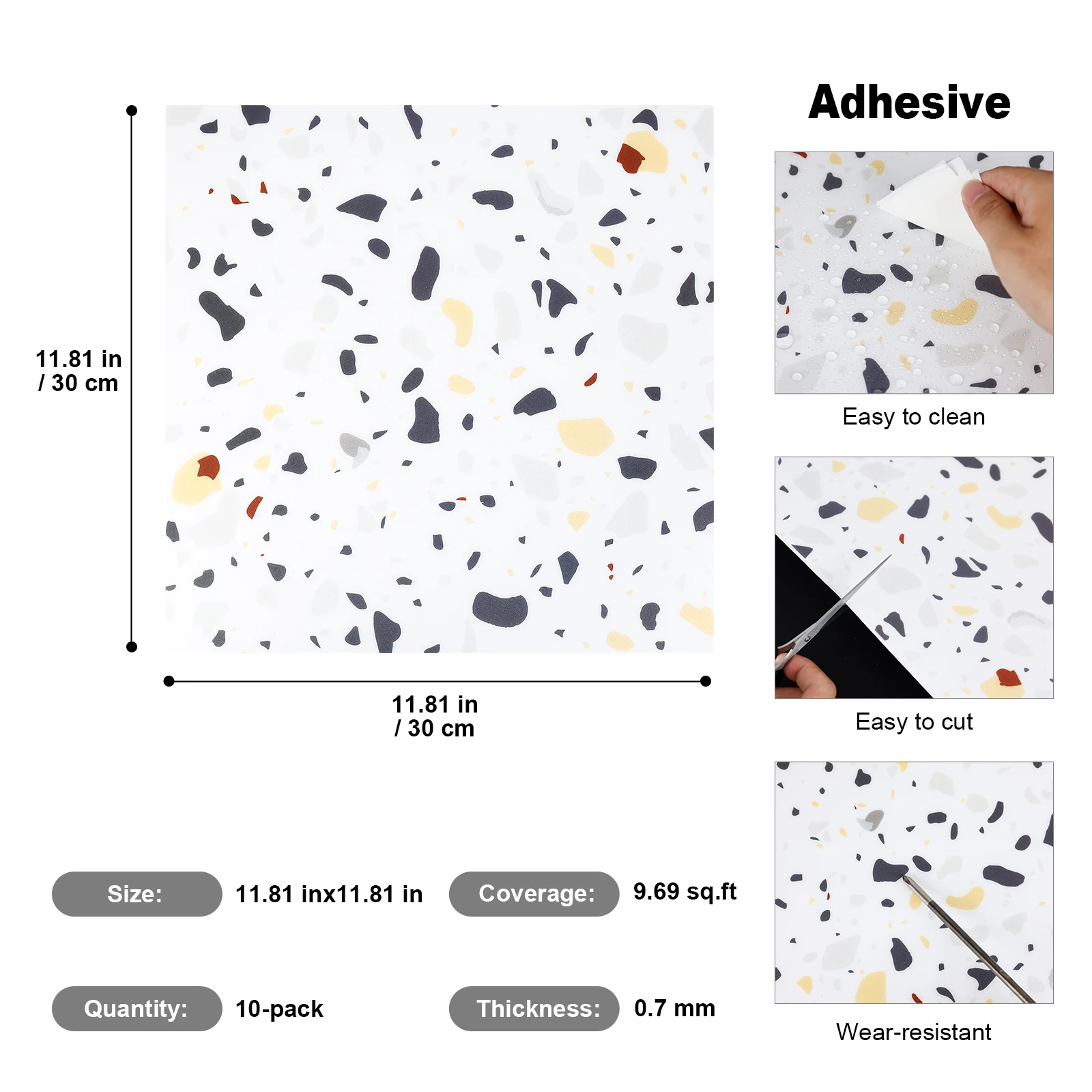 11,8 pol. x 11,8 pol. Azulejos de piso de PVC de grão de madeira para quartos, autoadesivos (pacote com 10) para os EUA