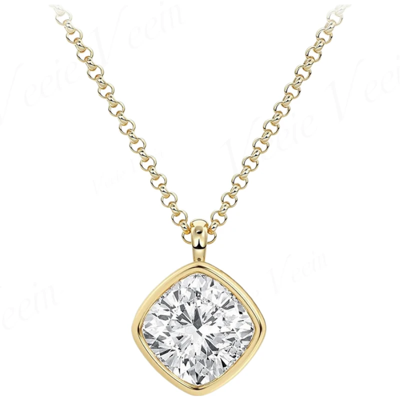 Veeie Veein Jewelry 3ct Irregular Moissanite Pendant Necklace Bezel Set Emerald Cut Pendant With Gold S925 Sterling Silver view 3