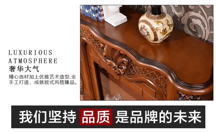 خزانة موقد كهربائية أوروبية 1.2 متر/1.5 متر، إطار من الخشب الصلب منحوتة للتدفئة باللون الأبيض العاجي الفاخر #2