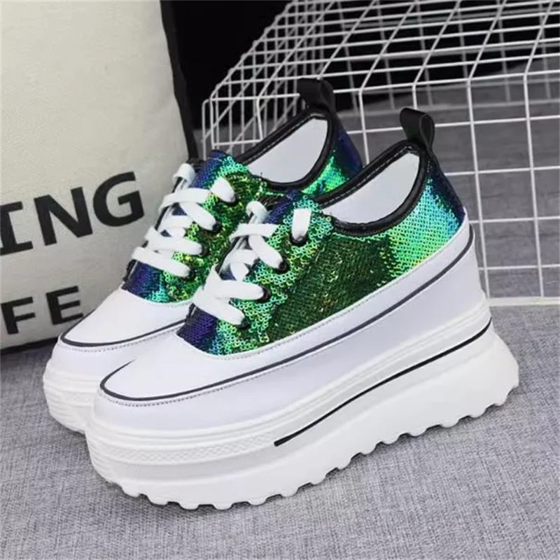 Women Platform Sneakers Spring Lace-up Bling Shoes Fashion High Top Casual Vulcanized shoes Woman Deportivas Mujer 34 40