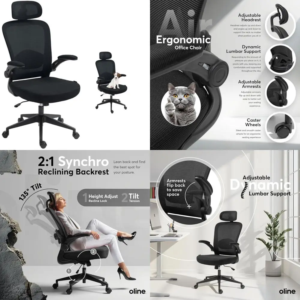 

Эргономичное офисное кресло с регулируемой поясничной опорой, откидными подлокотниками, сетчатой спинкой, поворотное кресло на колесиках для дома и офиса (Bl