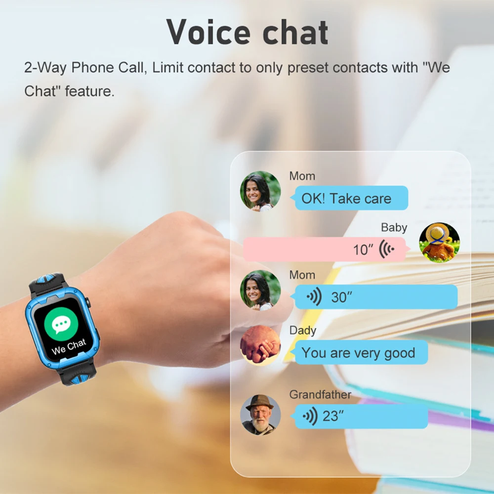 어린이 스마트 워치 SIM 카드 통화 음성 채팅 SOS GPS LBS 와이파이 위치 학생 카메라 알람 스마트워치, IOS 안드로이드용, 4G