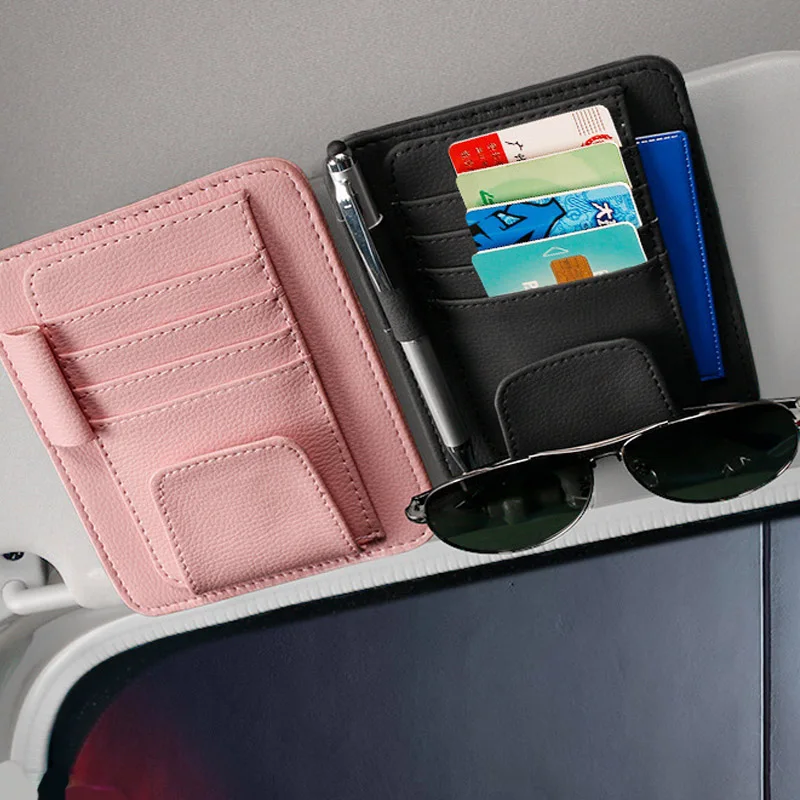1pcs Car Sunshade Card Bag with Multiple Pockets, Car Card Paper Storage Clip, Pen Holder, Car Interior Accessories